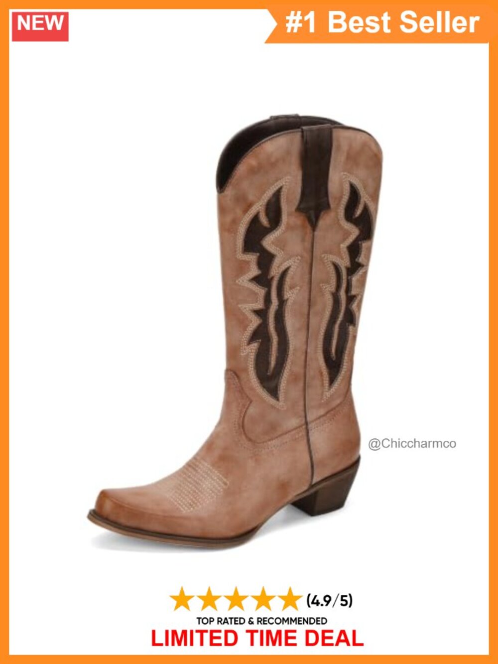 Faux Leather Snip Toe Mid Calf Cowboy Boots Western Women's